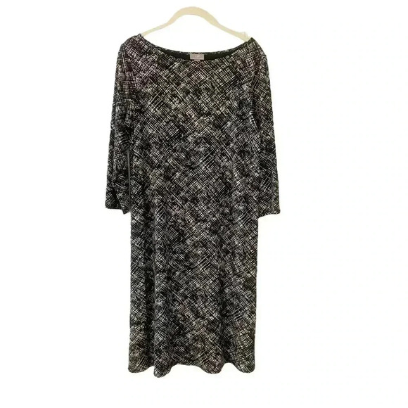 J. Jill Black White Shift Dress Small Wearever Collection 3/4 Sleeves Geometric - Picture 1 of 9